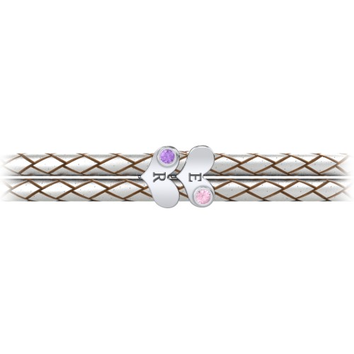 Engravable Sterling Silver Gemstone Heart Leather Bracelet - 2 – Sterling Silver with Pink Tourmaline and Amethyst
