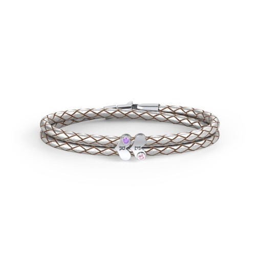 Engravable Sterling Silver Gemstone Heart Leather Bracelet - 2 – Sterling Silver with Pink Tourmaline and Amethyst