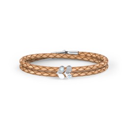 Engravable Sterling Silver Gemstone Heart Leather Bracelet - 2 in 925 Sterling Silver with Blue Topaz