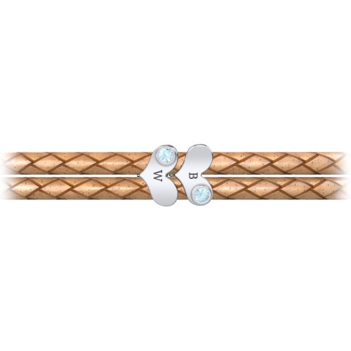 Engravable Sterling Silver Gemstone Heart Leather Bracelet - 2 – Sterling Silver with Blue Topaz