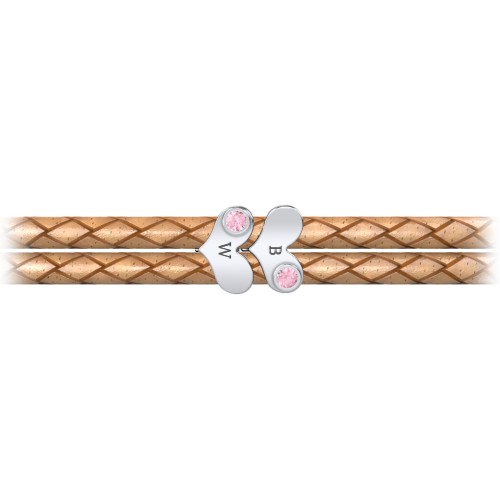 Engravable Sterling Silver Gemstone Heart Leather Bracelet - 2 – Sterling Silver with Pink Tourmaline