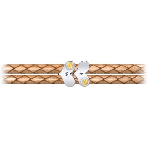 Engravable Sterling Silver Gemstone Heart Leather Bracelet - 2 – Sterling Silver with Citrine