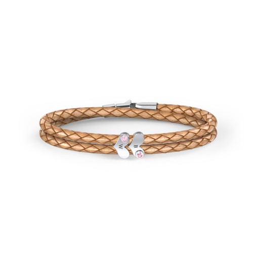 Engravable Sterling Silver Gemstone Heart Leather Bracelet - 2 – Sterling Silver with Pink Tourmaline