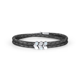 Engravable Sterling Silver Gemstone Heart Leather Bracelet - 3 in 925 Sterling Silver with Blue Topaz