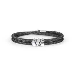 Engravable Sterling Silver Gemstone Heart Leather Bracelet - 3 in 925 Sterling Silver with Smokey Quartz