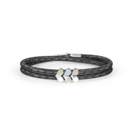 Engravable Sterling Silver Gemstone Heart Leather Bracelet - 3 in 925 Sterling Silver with Citrine