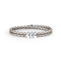 Engravable Sterling Silver Gemstone Heart Leather Bracelet - 3 in 925 Sterling Silver with Blue Topaz