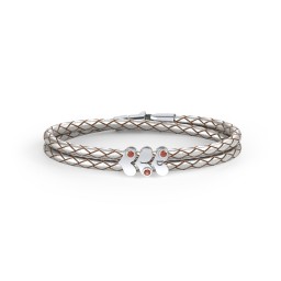 Engravable Sterling Silver Gemstone Heart Leather Bracelet - 3 in 925 Sterling Silver with Garnet