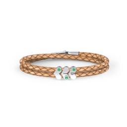 Engravable Sterling Silver Gemstone Heart Leather Bracelet - 3 in 925 Sterling Silver with Emerald