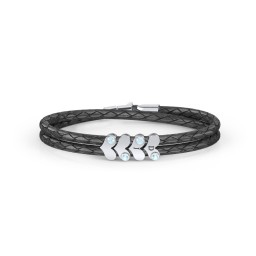 Engravable Sterling Silver Gemstone Heart Leather Bracelet - 4 in 925 Sterling Silver with Blue Topaz