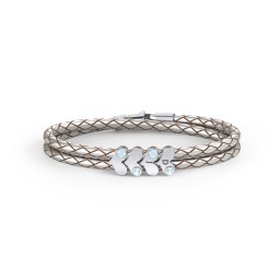 Engravable Sterling Silver Gemstone Heart Leather Bracelet - 4 in 925 Sterling Silver with Blue Topaz