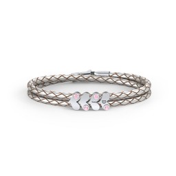 Engravable Sterling Silver Gemstone Heart Leather Bracelet - 4 in 925 Sterling Silver with Pink Tourmaline