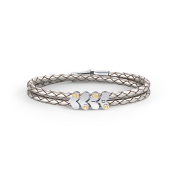 Engravable Sterling Silver Gemstone Heart Leather Bracelet - 4 in 925 Sterling Silver with Citrine