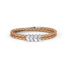 Engravable Sterling Silver Gemstone Heart Leather Bracelet - 4 in 925 Sterling Silver with Blue Topaz