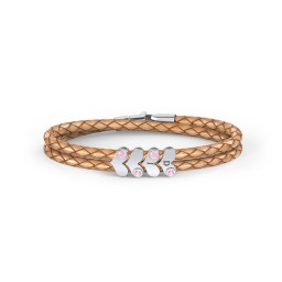 Engravable Sterling Silver Gemstone Heart Leather Bracelet - 4 in 925 Sterling Silver with Pink Tourmaline