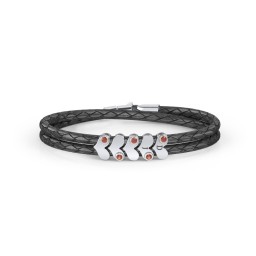 Engravable Sterling Silver Gemstone Heart Leather Bracelet - 5 in 925 Sterling Silver