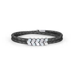 Engravable Sterling Silver Gemstone Heart Leather Bracelet - 5 in 925 Sterling Silver with Blue Topaz