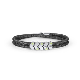 Engravable Sterling Silver Gemstone Heart Leather Bracelet - 5 in 925 Sterling Silver with Peridot