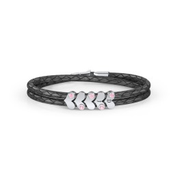 Engravable Sterling Silver Gemstone Heart Leather Bracelet - 5 in 925 Sterling Silver with Pink Tourmaline