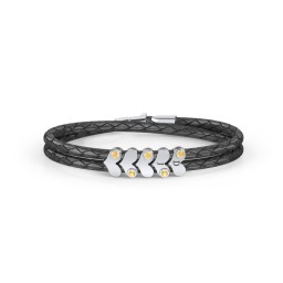 Engravable Sterling Silver Gemstone Heart Leather Bracelet - 5 in 925 Sterling Silver with Citrine
