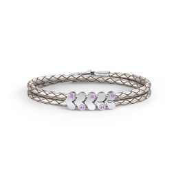 Engravable Sterling Silver Gemstone Heart Leather Bracelet - 5