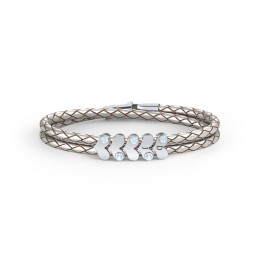 Engravable Sterling Silver Gemstone Heart Leather Bracelet - 5 in 925 Sterling Silver with Blue Topaz