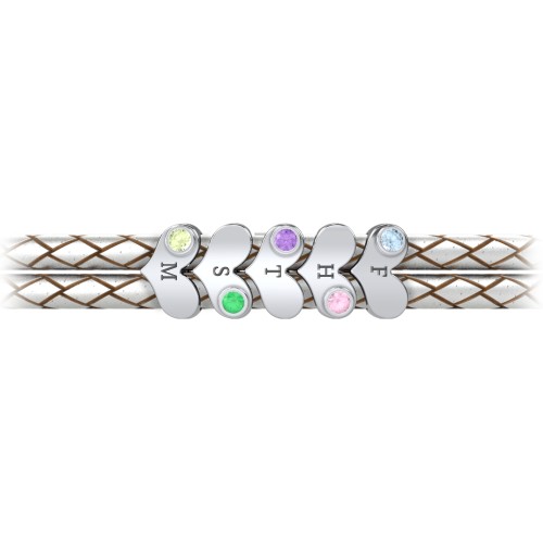 Engravable Sterling Silver Gemstone Heart Leather Bracelet - 5