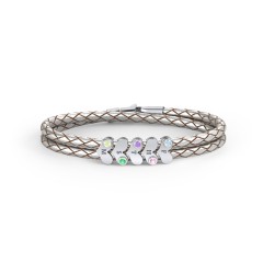 Engravable Sterling Silver Gemstone Heart Leather Bracelet - 5 – Sterling Silver with Blue Topaz, Pink Tourmaline, Amethyst, Emerald, and Peridot