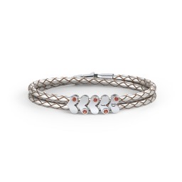 Engravable Sterling Silver Gemstone Heart Leather Bracelet - 5 in 925 Sterling Silver with Garnet