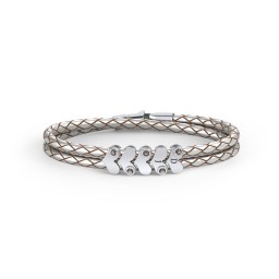 Engravable Sterling Silver Gemstone Heart Leather Bracelet - 5 in 925 Sterling Silver with Smokey Quartz