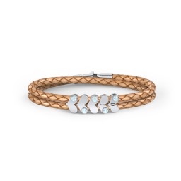 Engravable Sterling Silver Gemstone Heart Leather Bracelet - 5 in 925 Sterling Silver