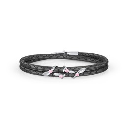 Sterling Silver Ivy & Gemstone Leather Bracelet in 925 Sterling Silver with Pink Tourmaline