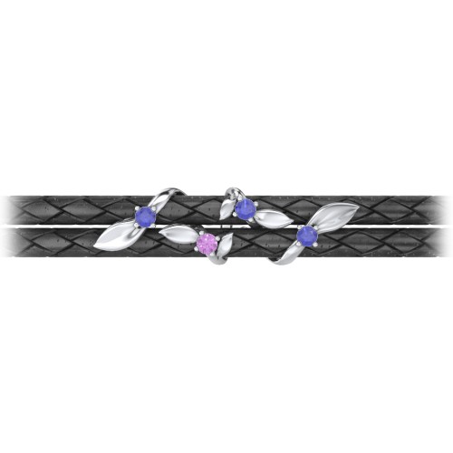 Sterling Silver Ivy & Gemstone Leather Bracelet – Sterling Silver with Blue Sapphire and Amethyst