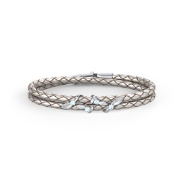 Sterling Silver Ivy & Gemstone Leather Bracelet in 925 Sterling Silver