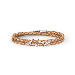 Sterling Silver Ivy & Gemstone Leather Bracelet in 925 Sterling Silver with Pink Tourmaline
