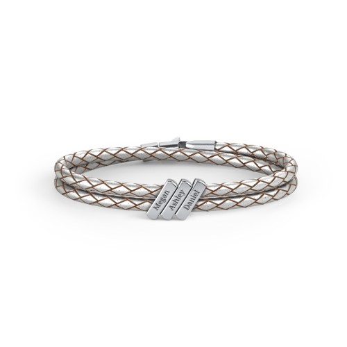 Engravable Sterling Silver Bar Leather Bracelet - 3