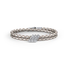 Engravable Sterling Silver Bar Leather Bracelet - 3 in 925 Sterling Silver