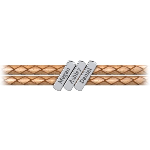 Engravable Sterling Silver Bar Leather Bracelet - 3