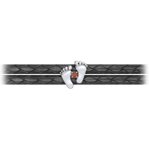 Sterling Silver Baby Feet Leather Bracelet With Birthstone