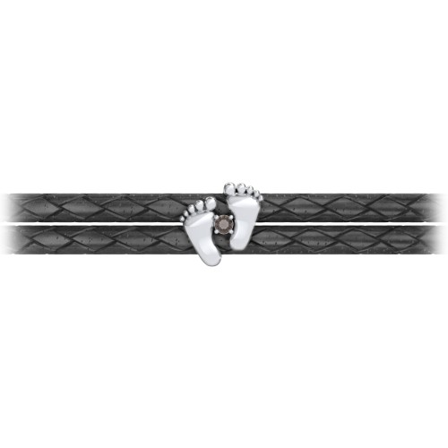 Sterling Silver Baby Feet Leather Bracelet With Birthstone – Sterling Silver with Smokey Quartz