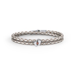 Sterling Silver Baby Feet Leather Bracelet With Birthstone in 925 Sterling Silver with Garnet