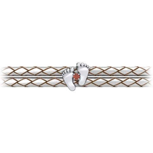 Sterling Silver Baby Feet Leather Bracelet With Birthstone – Sterling Silver with Garnet