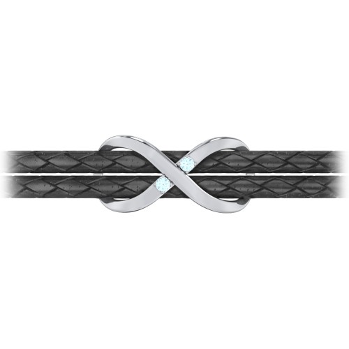 Sterling Silver Infinity Leather Bracelet with Gemstones – Sterling Silver with Blue Topaz