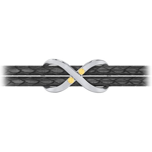 Sterling Silver Infinity Leather Bracelet with Gemstones – Sterling Silver with Citrine