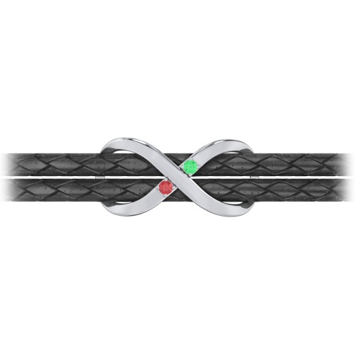 Sterling Silver Infinity Leather Bracelet with Gemstones – Sterling Silver with Garnet and Emerald