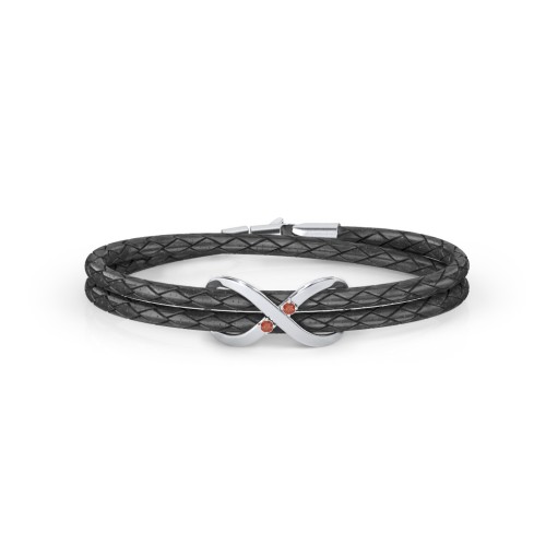 Sterling Silver Infinity Leather Bracelet with Gemstones – Sterling Silver with Garnet