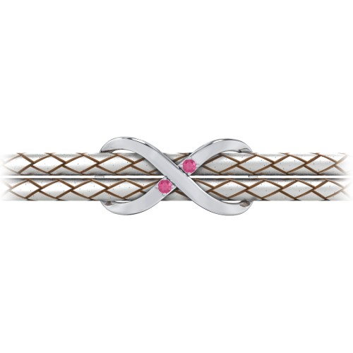 Sterling Silver Infinity Leather Bracelet with Gemstones – Sterling Silver with Ruby