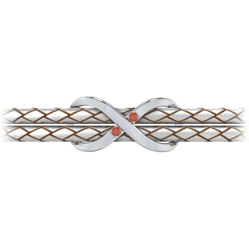 Sterling Silver Infinity Leather Bracelet with Gemstones