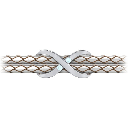 Sterling Silver Infinity Leather Bracelet with Gemstones – Sterling Silver with Blue Topaz