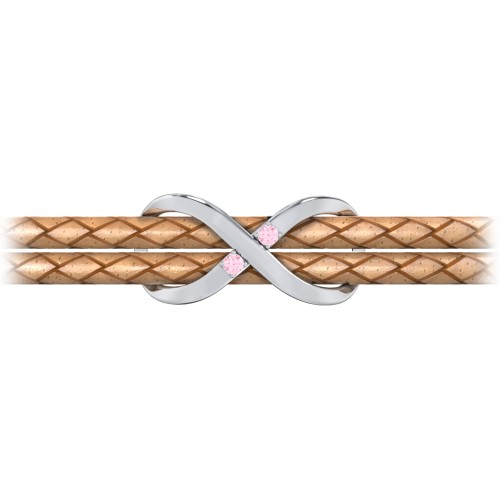 Sterling Silver Infinity Leather Bracelet with Gemstones – Sterling Silver with Pink Tourmaline